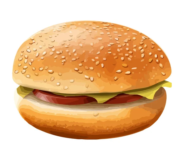 Grillowany Burger Bułce Sezamowej Ikona Świeżych Polew Izolowany — Wektor stockowy