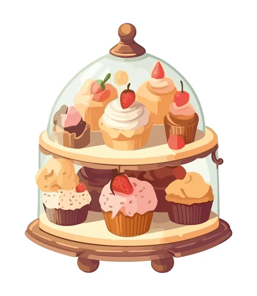 Dulces Cupcakes Para Icono Celebración Cumpleaños Aislado — Vector de stock