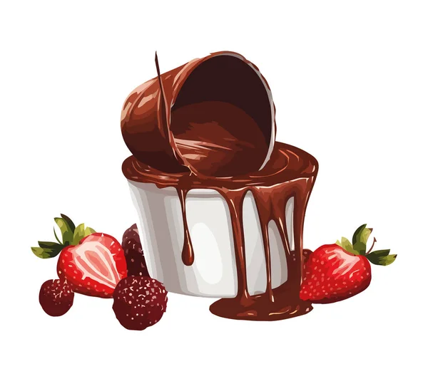 Dessert Fraise Fraîche Avec Icône Chocolat Crème Isolé — Image vectorielle