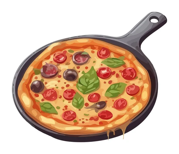 Pizza Yang Baru Dipanggang Dengan Ikon Pepperoni Dan Salami Terisolasi - Stok Vektor