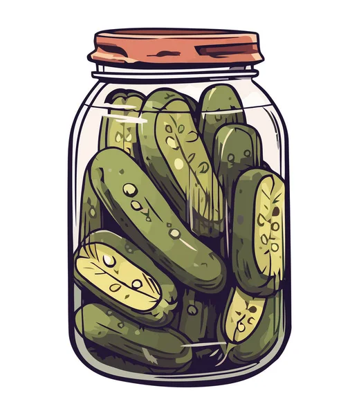 Verse Gepekelde Komkommers Een Glazen Pot Pictogram Geïsoleerd — Stockvector