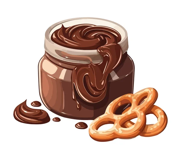 Dessert Chocolat Sucré Avec Icône Bretzels Isolé — Image vectorielle