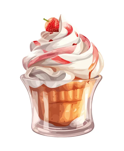Sweet Ice Cream Whipped Cream Berries Icon Isolated — Stock Vector