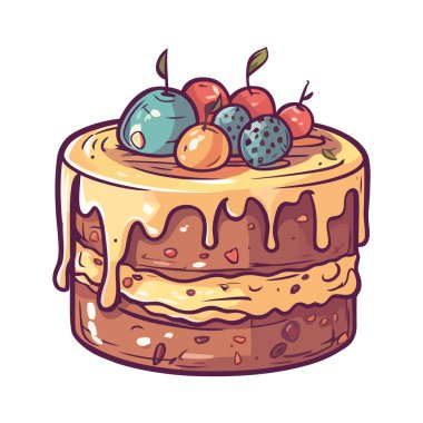 Taze meyve ikonu izole edilmiş tatlı turta dilimi.