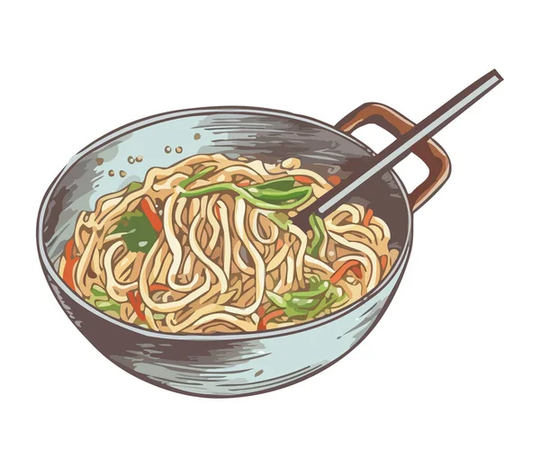 Ramen Noodles Pork Vegetables Icon Isolated — Stock Vector