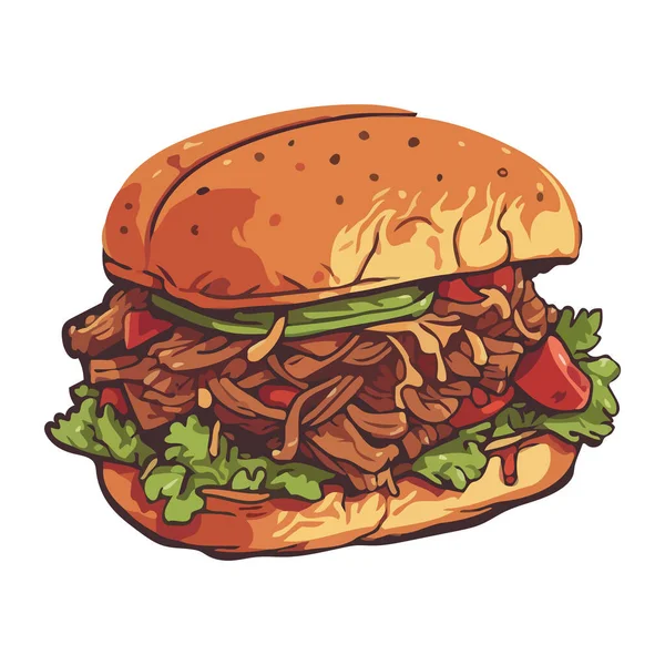 Smakosz Burger Grillowanym Mięsem Ikoną Sera Izolowane — Wektor stockowy