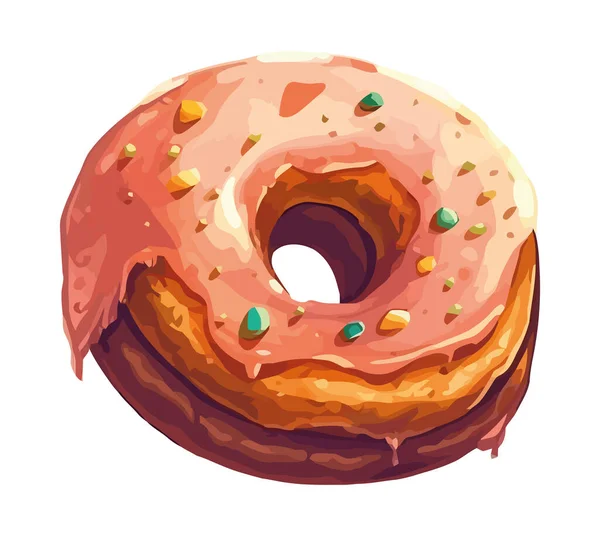 Süßer Donut Mit Schokoladenpudercreme Symbol Isoliert — Stockvektor