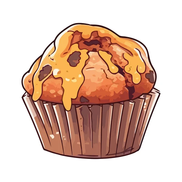 Gourmet Cupcake Cuit Avec Icône Chocolat Isolé — Image vectorielle