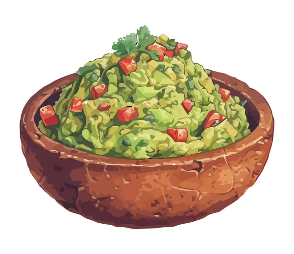 Guacamole Gourmande Fraîche Avec Icône Avocat Tomate Isolée — Image vectorielle