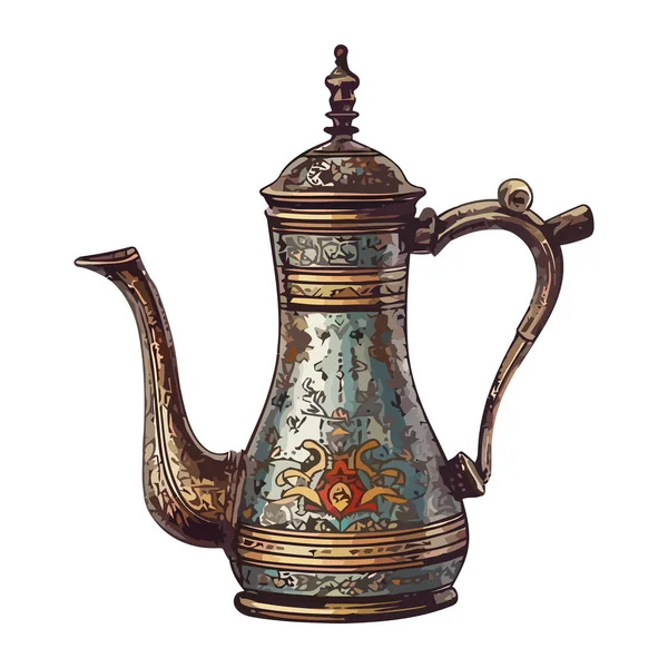 古代茶壶 华丽的手柄 阿拉伯风格的纪念图标隔离 — 图库矢量图片