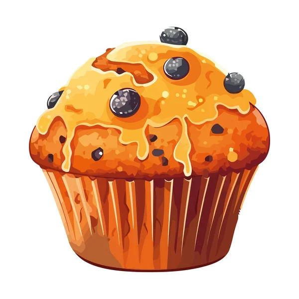 Zoet Gebakken Dessert Cupcake Schattig Decoratie Pictogram Geïsoleerd — Stockvector