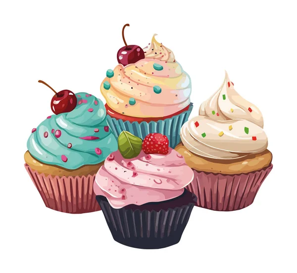 Sweet Celebration Gourmet Cupcakes Icon Isolated — Stock Vector