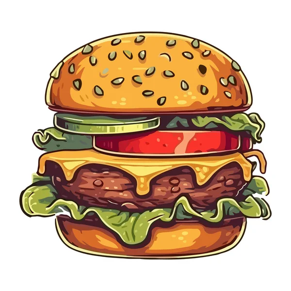 芝士汉堡烤芝士芝麻面包图标隔离 — 图库矢量图片