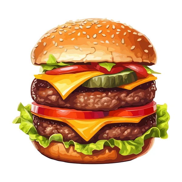 Refeição Cheeseburger Com Carne Grelhada Ícone Vegetais Isolado — Vetor de Stock