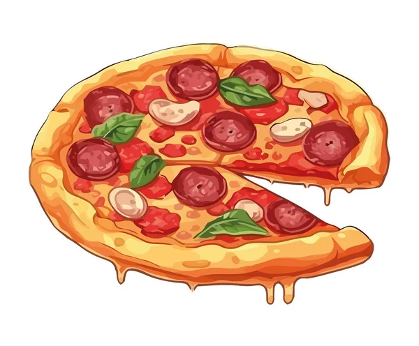 Pizza Recién Horneada Con Mozzarella Salami Icono Aislado — Vector de stock