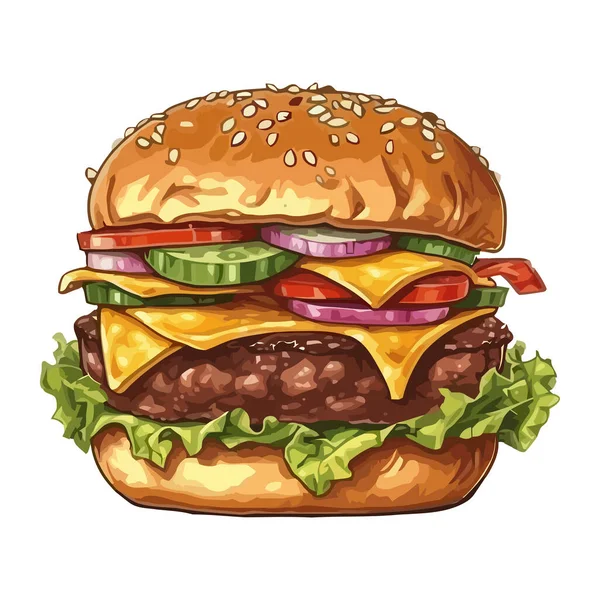 Grilled Cheeseburger Fast Food Icon Isolated — Stock Vector