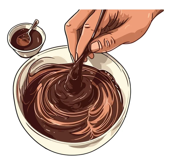Рука Тримає Домашній Шоколадний Десерт Тарілці Ізольовані — стоковий вектор