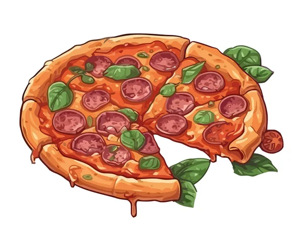 Kézzel Sütött Ínyenc Pizza Friss Mozzarella Ikon Izolált — Stock Vector