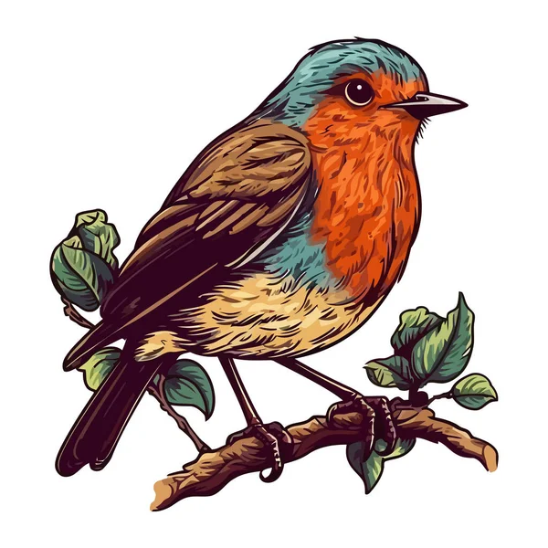 Cute Songbird Siedzi Gałęzi Śpiewając Słodko Ikonę Izolowane — Wektor stockowy