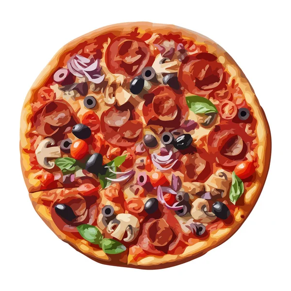 Beyaz Zemin Üzerinde Taze Pişmiş Pizza Simgesi Izole — Stok Vektör