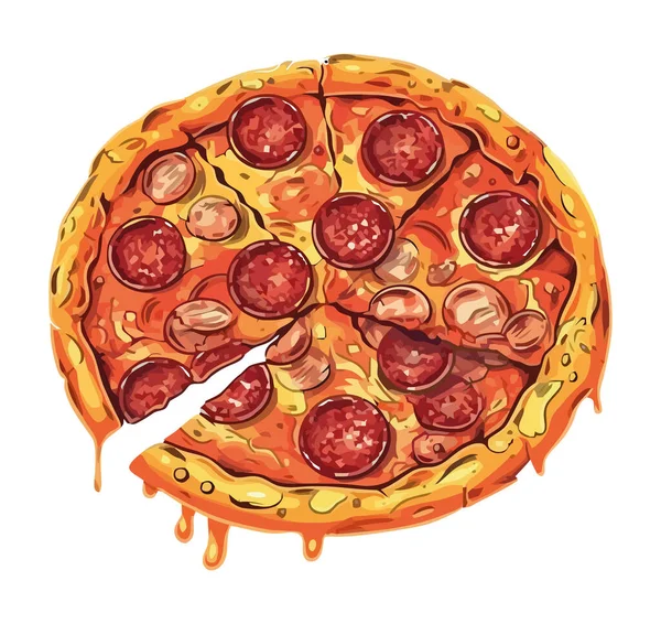 Mozzarella Salami Och Pepperoni Pizza Skiva Isolerad Ikon Isolerad — Stock vektor