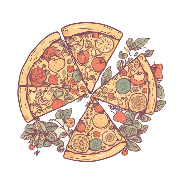 Gourmet Pizza Slice Mozzarella Salami Icon Isolated — Stock Vector