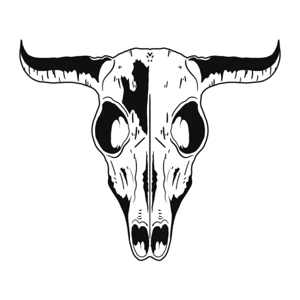 Bull Skull Style Tekening Pictogram Geïsoleerd — Stockvector