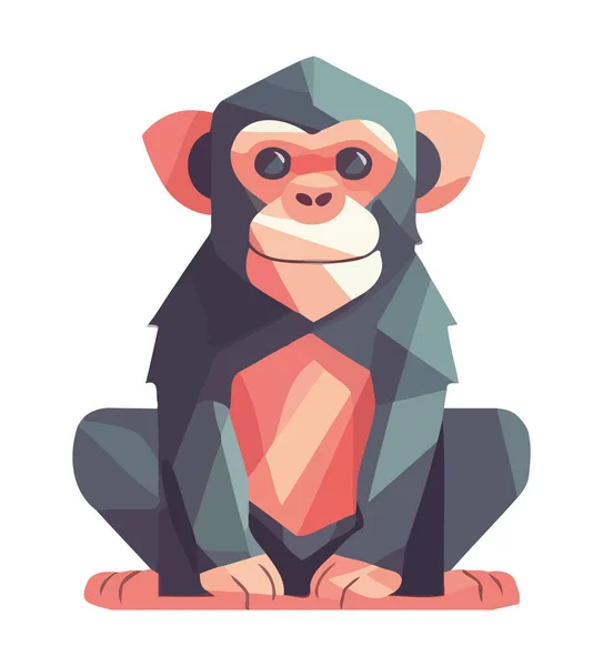 Macaco Bonito Sentado Natureza Sorrindo Ícone Feliz Isolado — Vetor de Stock