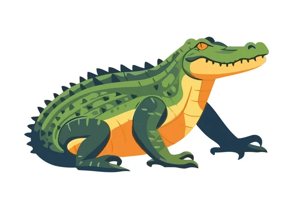Crocodile Dessin Animé Mignon Avec Queue Verte Assis Icône Isolée — Image vectorielle