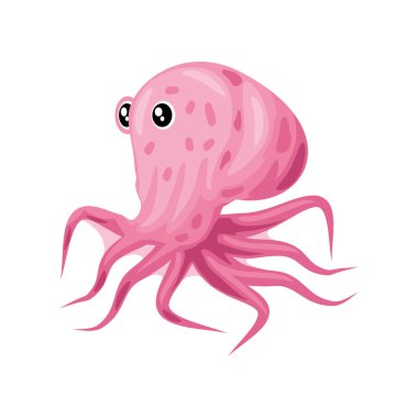 Sevimli çizgi film ahtapot simgesi izole edilmiş beyaz arka plan