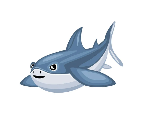 Cute Cartoon Shark Icon Isolated Design White Backgroound — Stock Vector