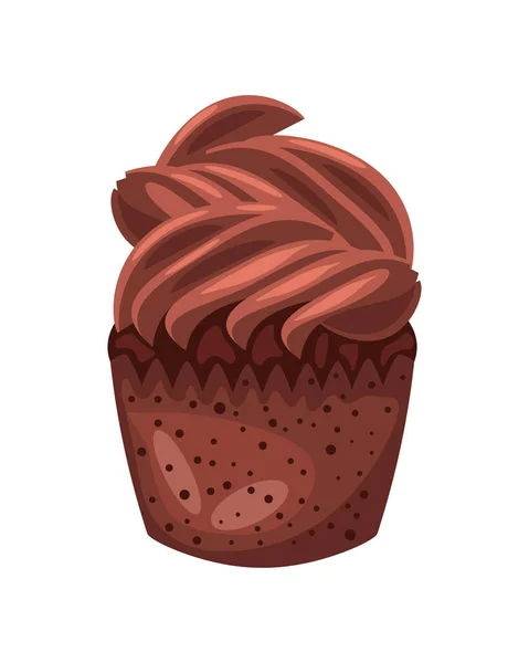 Chocolate Cream Cupcake Icon Isolated White Background — Stock Vector