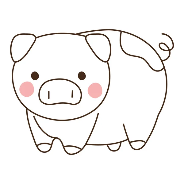 Słodkie Świnia Zwierzę Bazgroły Ikona Izolowane — Wektor stockowy