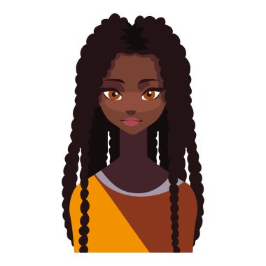 Genç kadın uzun saçlı Afrikalı avatar ikonu izole edildi