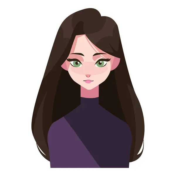 Young Woman Long Hair Icon Isolated — Stock Vector