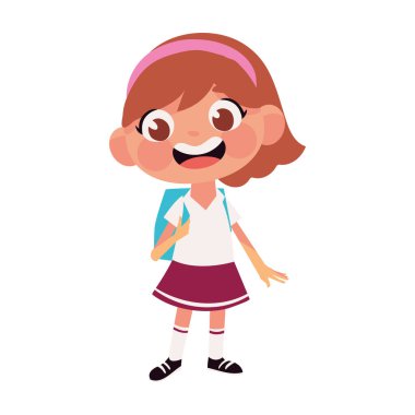 Okula çanta simgesi izole edilmiş olarak dönen öğrenci