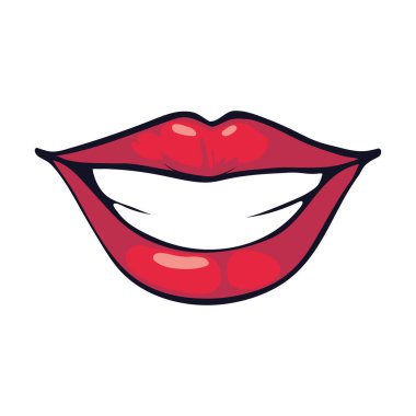 mouth pop art smiling icon isolated clipart