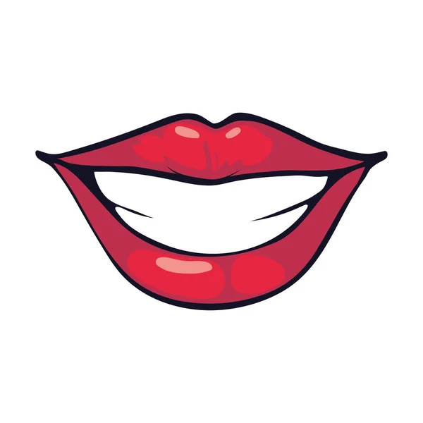 Mouth Pop Art Smiling Icon Isolated — Stock Vector