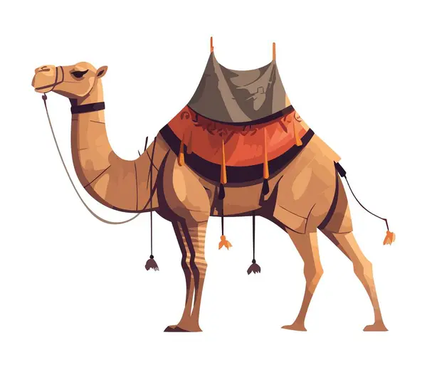 Kamel Med Sits Ikon Isolerad Illustration — Stock vektor