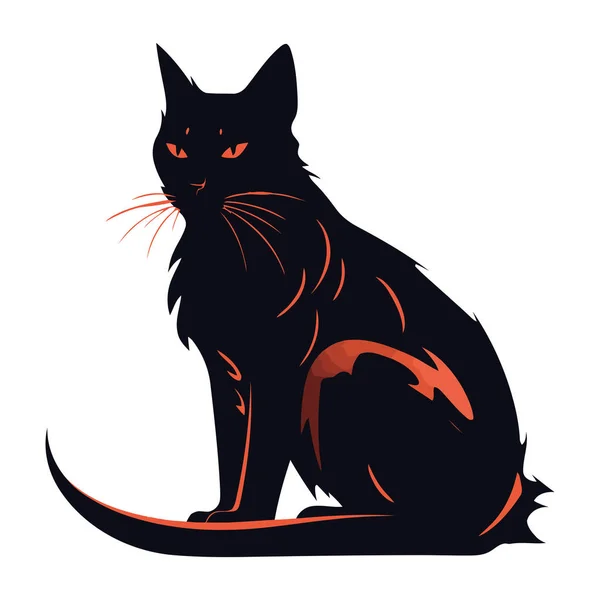 Svart Katt Sittande Ikon Isolerad Illustration — Stock vektor