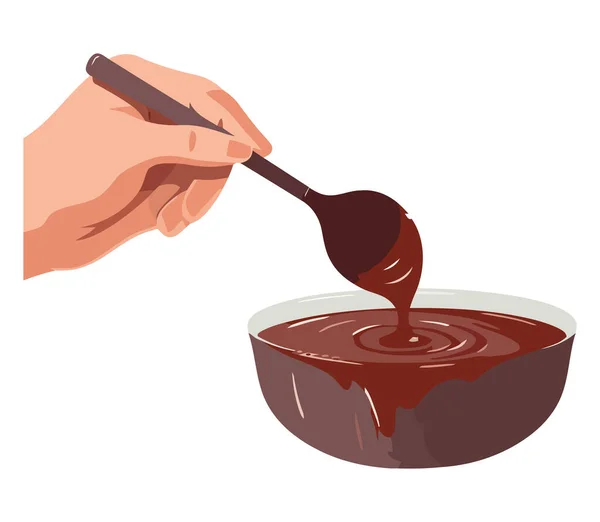 Colher Mão Sobremesa Chocolate Ícone Tigela Isolado —  Vetores de Stock