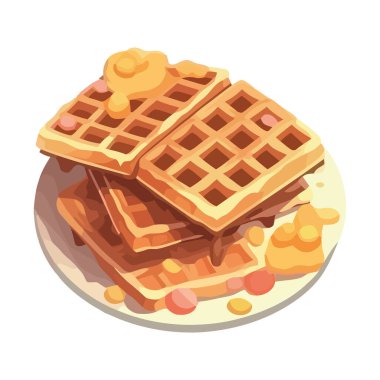 Bal ve meyve ikonuyla izole edilmiş gurme waffle yığını