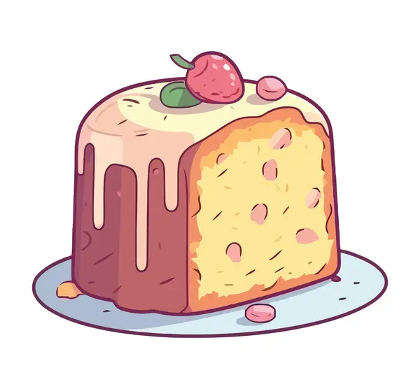 Süßer Dessertkuchen Mit Obst Und Sahne — Stockvektor