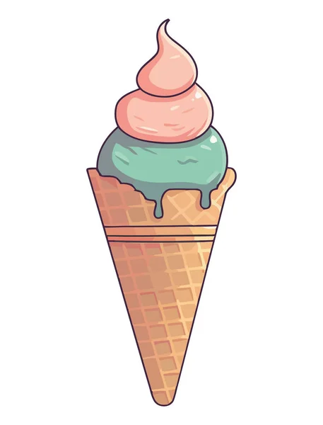 在华夫饼背景图标上融化香草冰淇淋被隔离 — 图库矢量图片