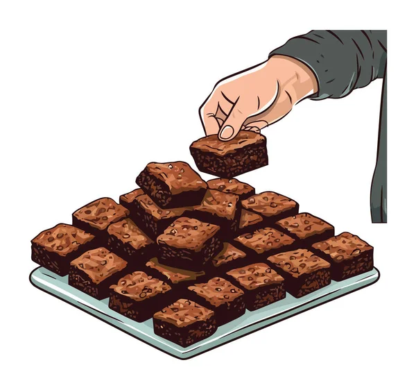 Ruční Držení Gurmánské Čokolády Brownie Sladká Ikona Izolované — Stockový vektor