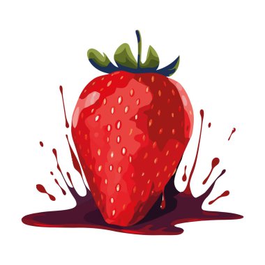 Meyve ikonuna damlayan sulu çilek damlaları.