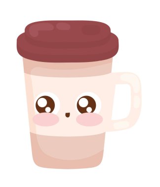 Kahve fincanı kawaii servis ikonu izole edildi