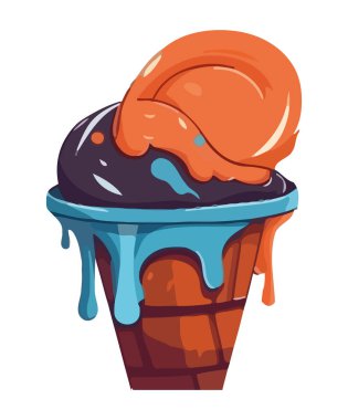 Çikolata soslu tatlı çizgi film dondurma külahı. resimleme