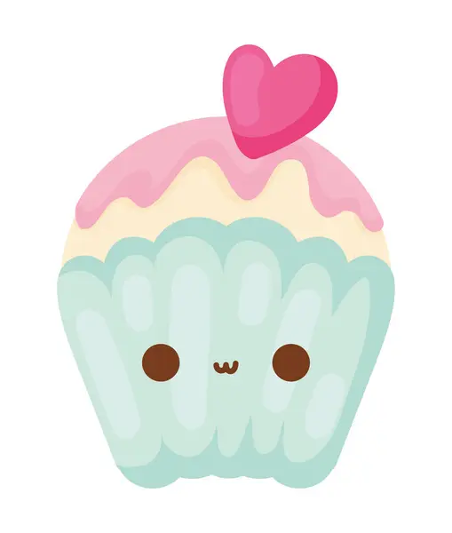 Cupcake Kawaii Dulce Alimento Icono Aislado — Archivo Imágenes Vectoriales