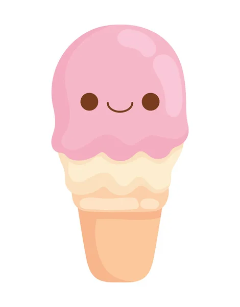 Ice Cream Cone Kawaii Food Icon Isolated — Stock Vector